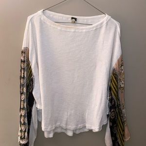 Free People Thermal Top with Patterned Sleeves